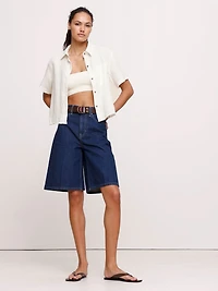 Boxy Linen Short-Sleeve Shirt