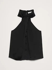 Hammered Satin Halter Button-Down Top