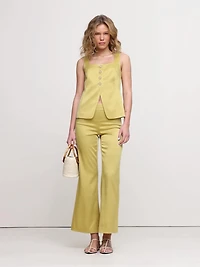 Mid-Rise Kick-Flare Satin Ankle Pant