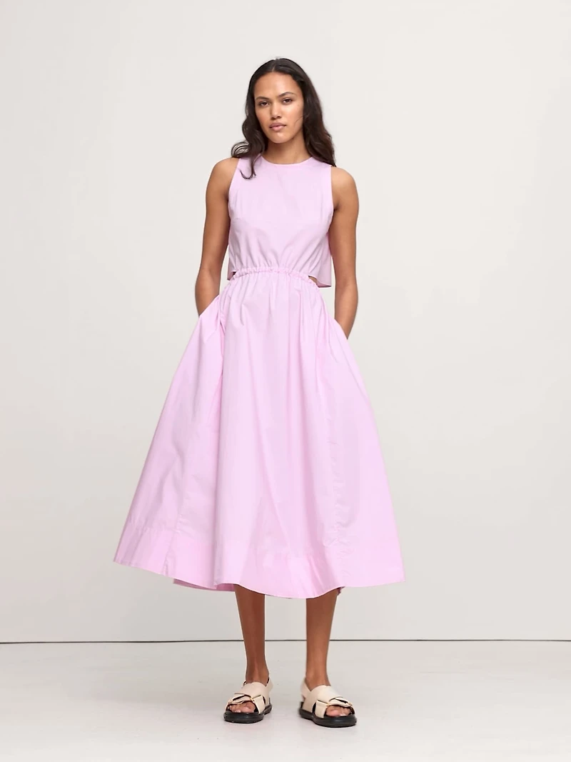 Cotton Poplin Cut-Out Midi Dress