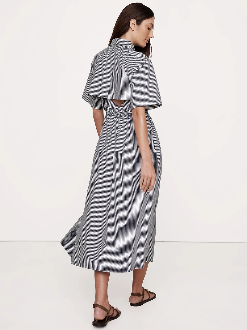 Cotton Poplin Open-Back Shirt Dress