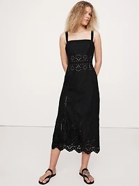 Eyelet Linen Midi Dress
