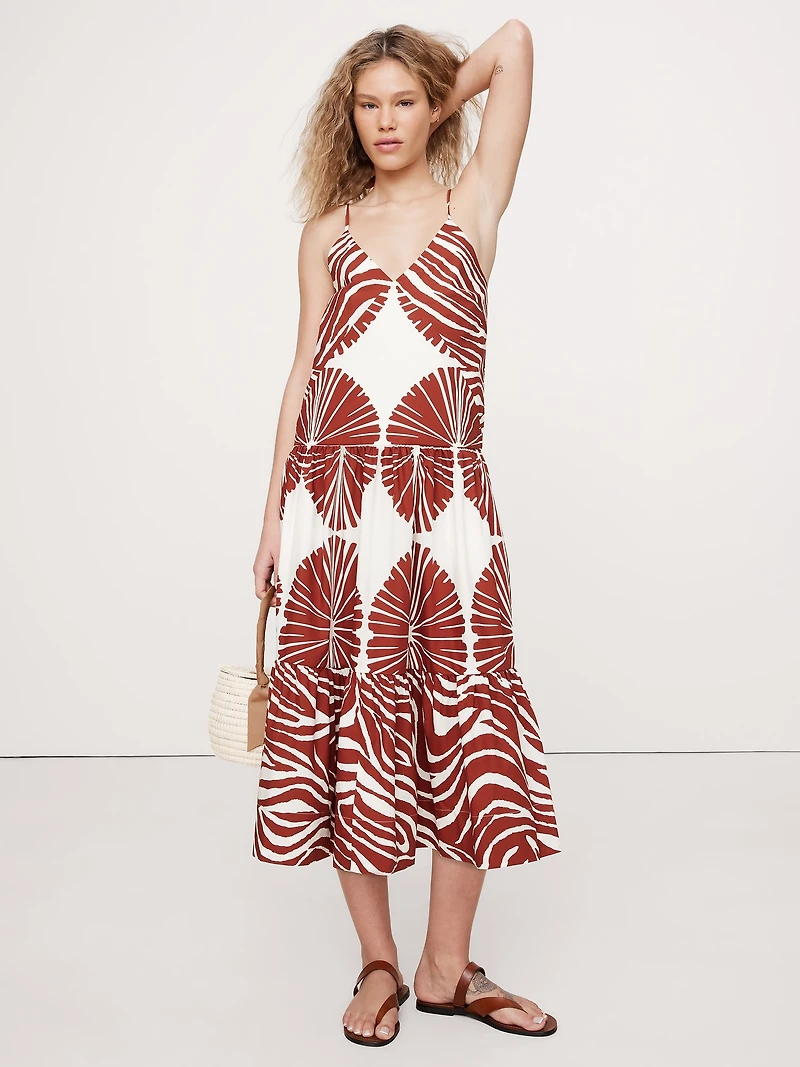 Cotton Poplin Tiered Midi Dress