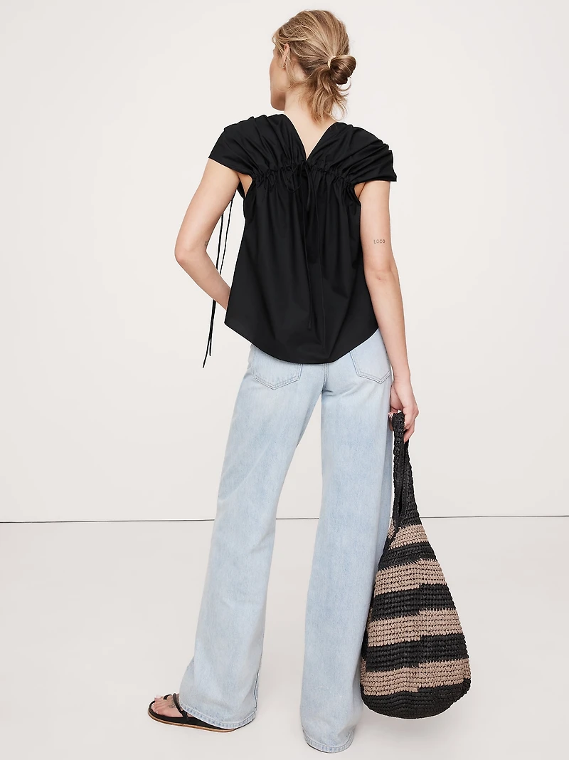 Oversized Cotton Poplin Drawstring Top