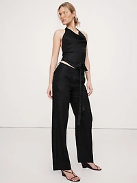 Viscose-Linen Open-Back Halter Top