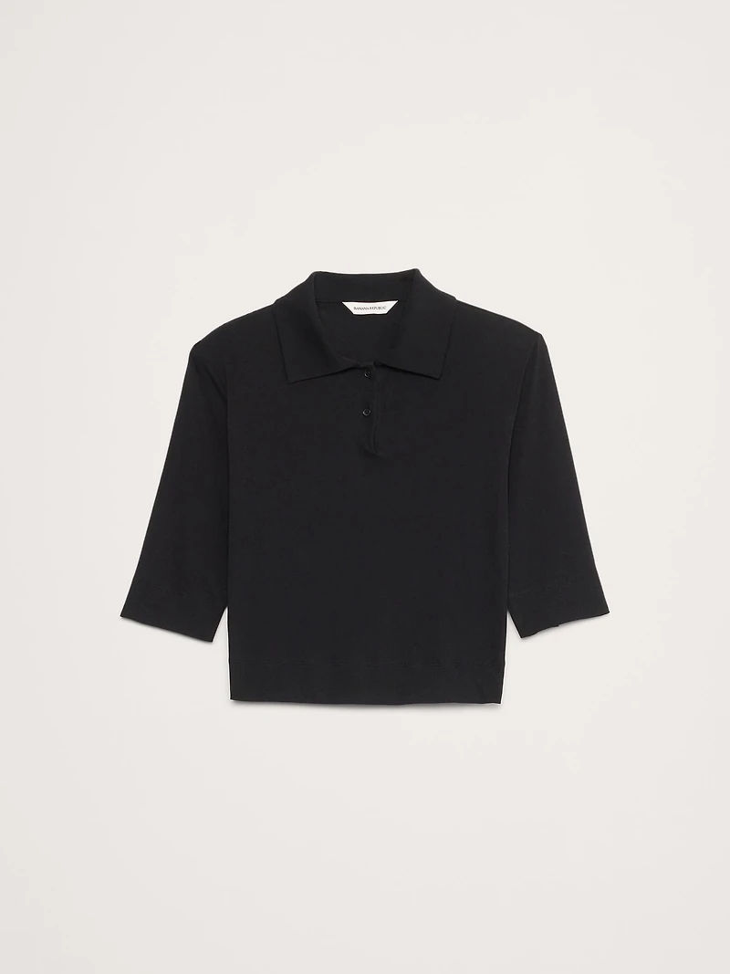 Airy Cotton Crepe Cropped Polo