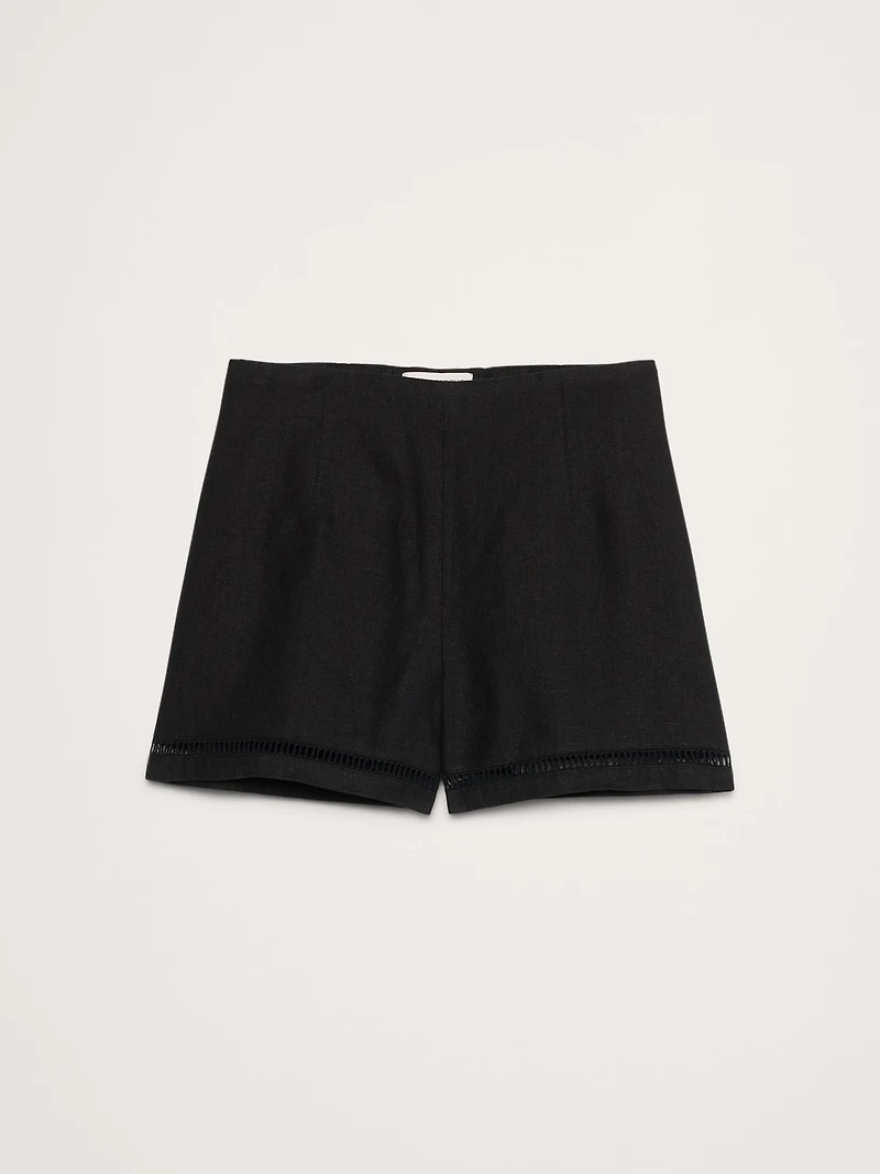High-Rise Lace-Trim Linen 3" Short