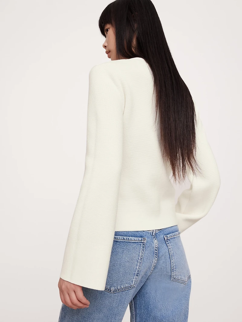 Cotton-Silk Flare-Sleeve Cardigan