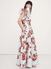 Stretch-Cotton Poplin One-Shoulder Drop-Waist Maxi Dress