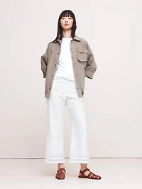 Mid-Rise Kick-Flare Lace-Trim Linen Ankle Pant