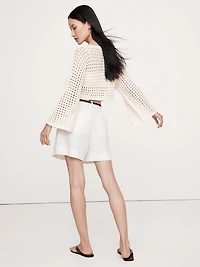 Cotton Crochet-Style Cropped Sweater