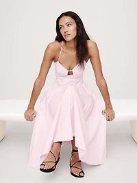 Stretch-Cotton Poplin Long Midi Dress