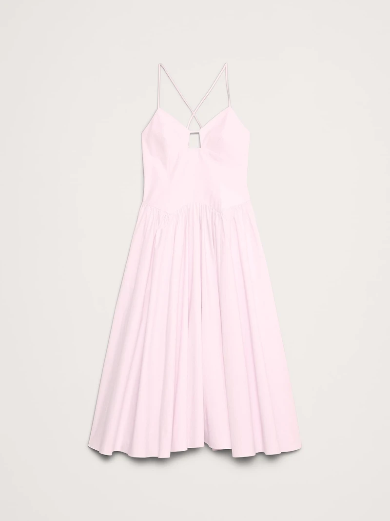 Stretch-Cotton Poplin Long Midi Dress