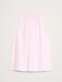 Cotton Poplin Ruche-Neck Top