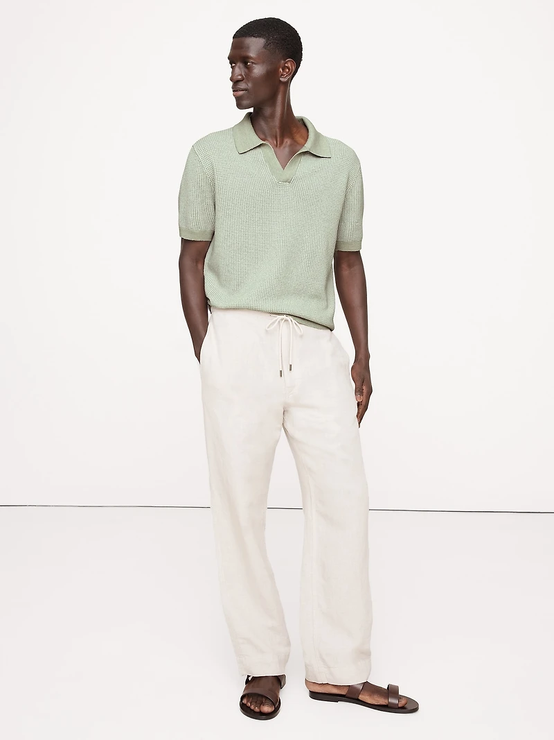 Cotton-Linen Johnny-Collar Sweater Polo
