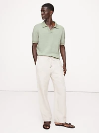 Cotton-Linen Johnny-Collar Sweater Polo
