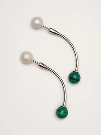 Silver & Malachite Barbell Earrings
