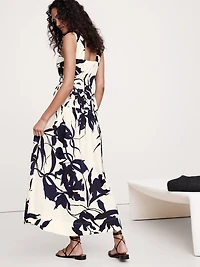 Cotton Poplin Ruched Drop-Waist Maxi Dress