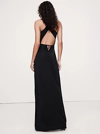 Matte Silk Cowl-Neck Backless Maxi Dress