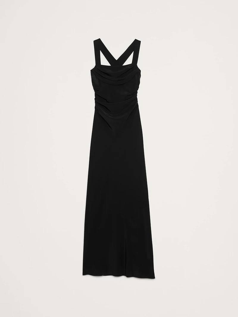Matte Silk Cowl-Neck Backless Maxi Dress