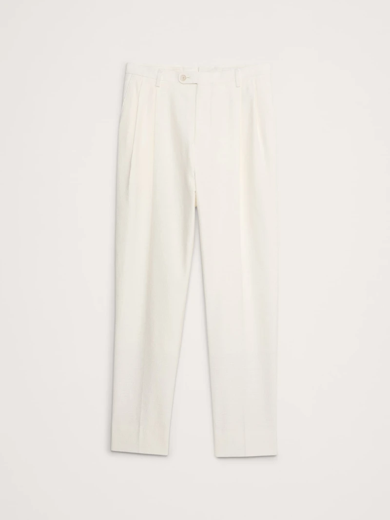Pleated Cotton-Linen Blend Suit Pant