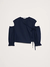 Cotton Poplin Puff-Sleeve Cropped Top