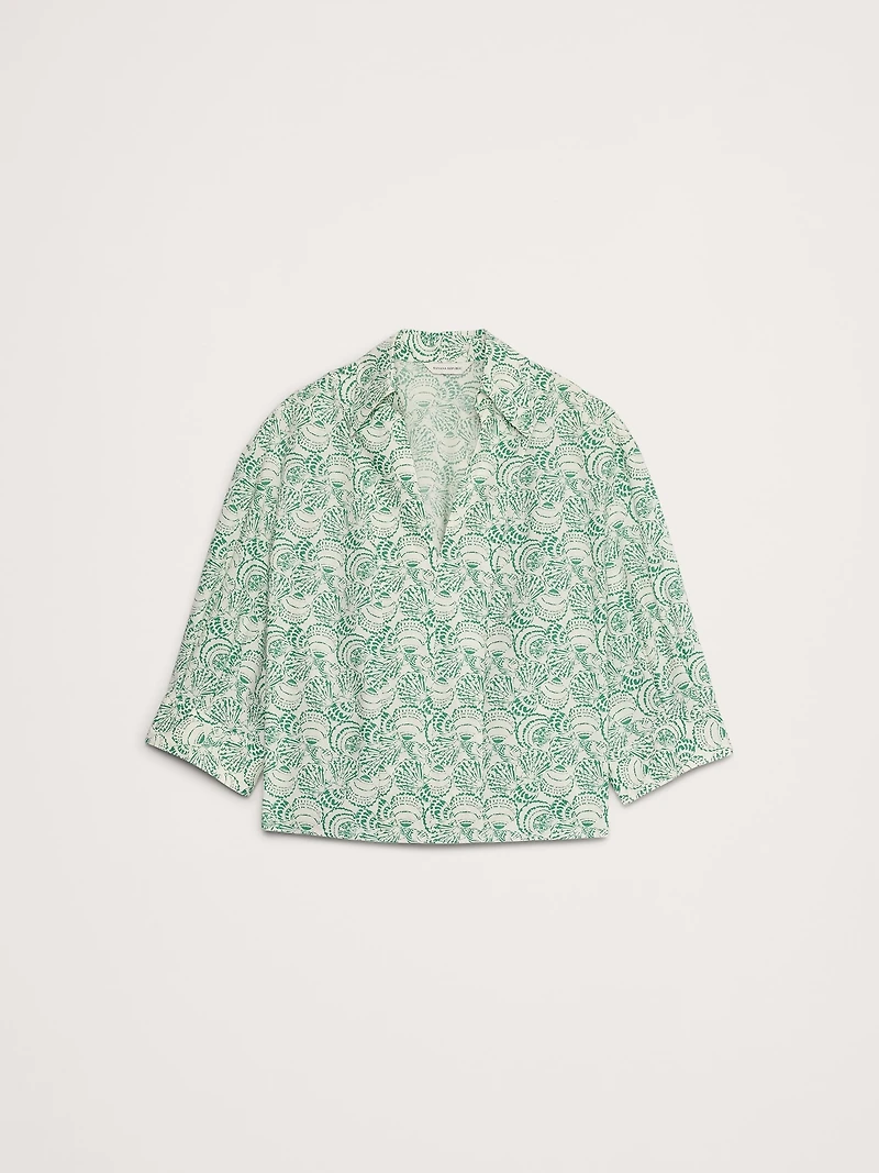 Balloon-Sleeve Cotton Poplin Popover Top