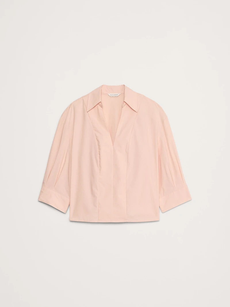 Balloon-Sleeve Cotton Poplin Popover Top