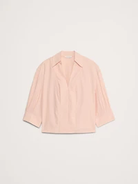 Balloon-Sleeve Cotton Poplin Popover Top