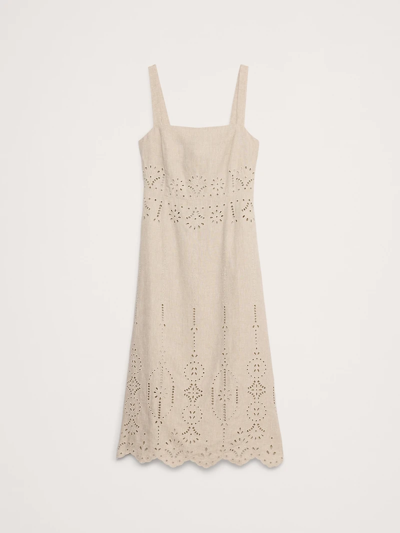 Eyelet Linen Midi Dress