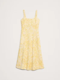 Linen Square-Neck Midi Dress