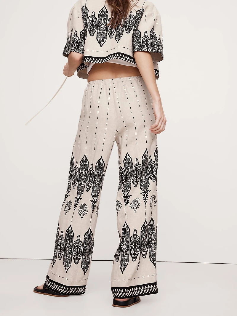 Wide-Leg Linen Pull-On Pant