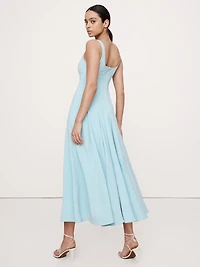 Stretch-Sateen Square-Neck Long Midi Dress