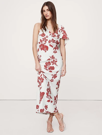 Stretch-Crepe Asymmetrical Open-Back Maxi Dress