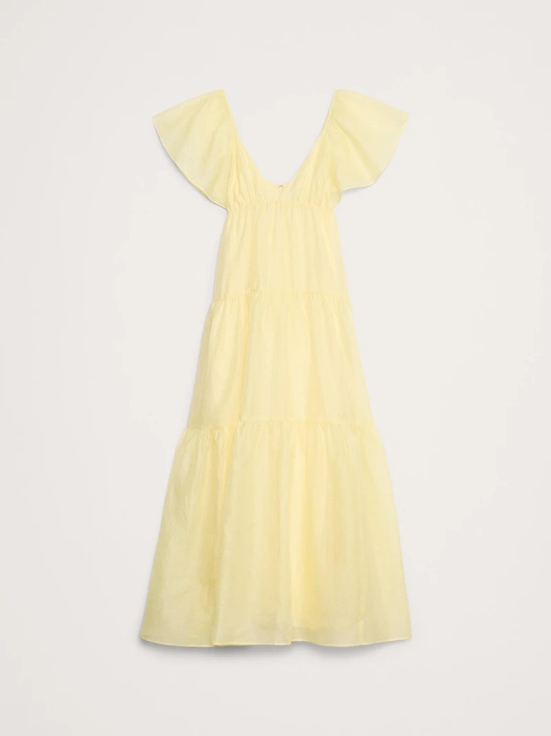Linen-Silk Tiered Maxi Dress