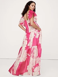 Linen-Silk Tiered Maxi Dress