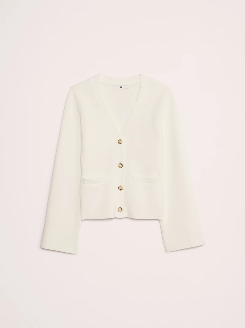 Cotton-Silk Flare-Sleeve Cardigan