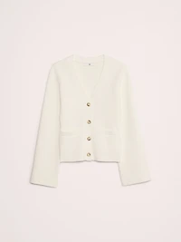 Cotton-Silk Flare-Sleeve Cardigan