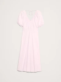 Viscose-Linen Dupioni Ruched Long Midi Dress