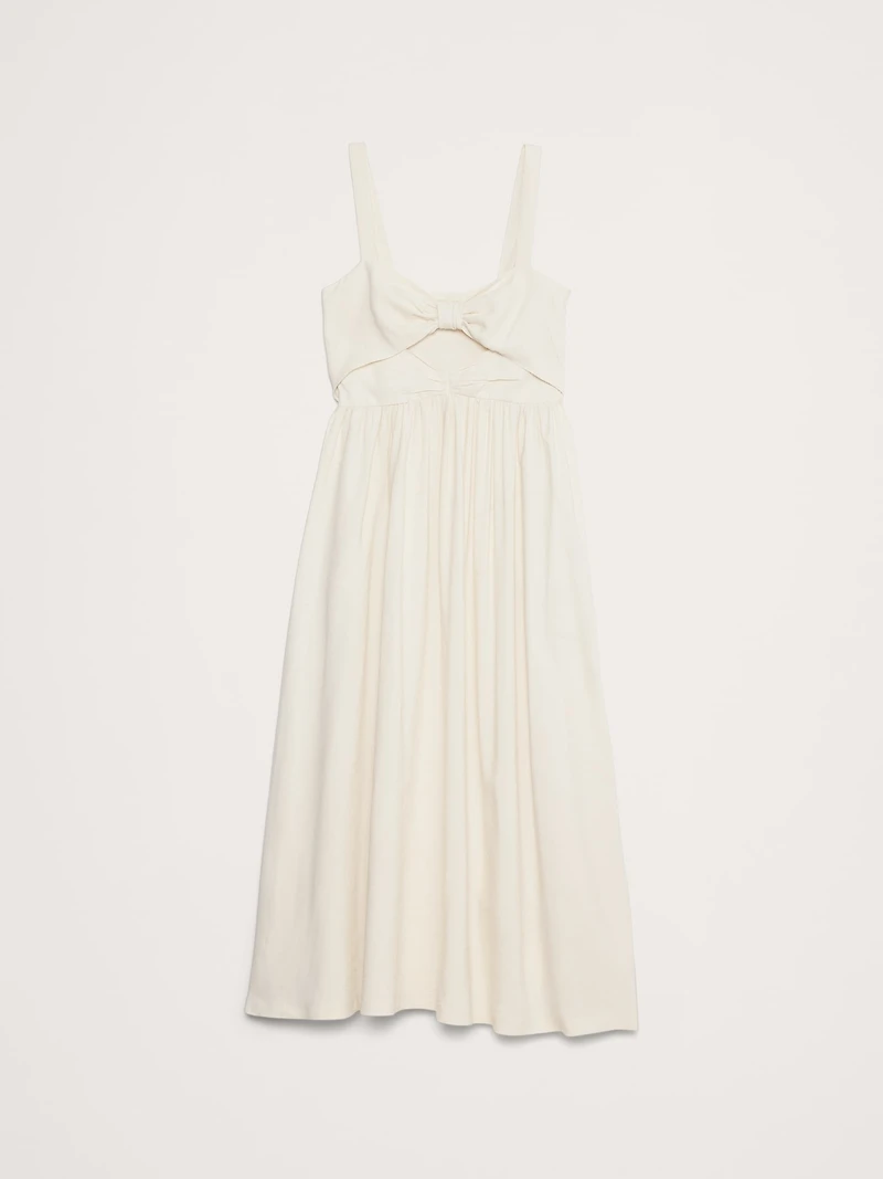 Viscose-Linen Dupioni Bow-Front Maxi Dress