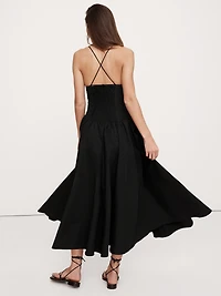 Stretch-Cotton Poplin Long Midi Dress