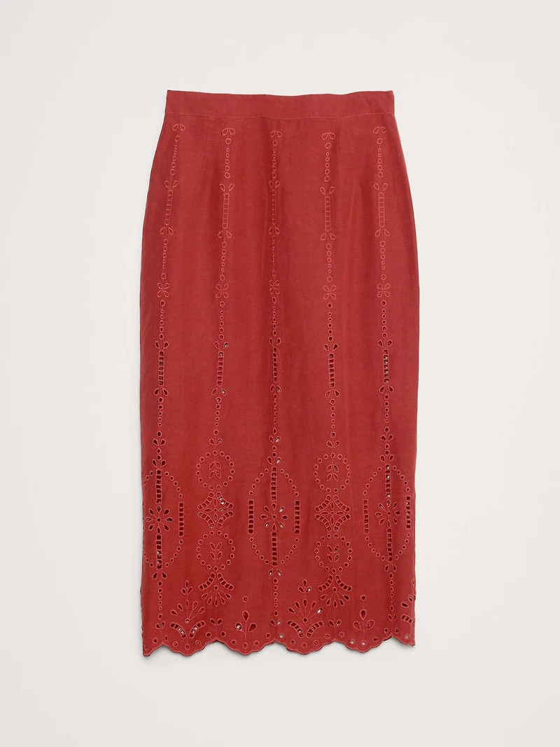 Tencel™-Linen Eyelet Long Midi Skirt