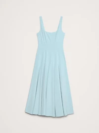 Stretch-Sateen Square-Neck Long Midi Dress