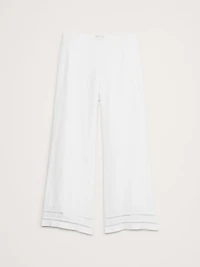 Mid-Rise Kick-Flare Lace-Trim Linen Ankle Pant