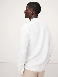 Standard-Fit Linen Banded-Collar Shirt