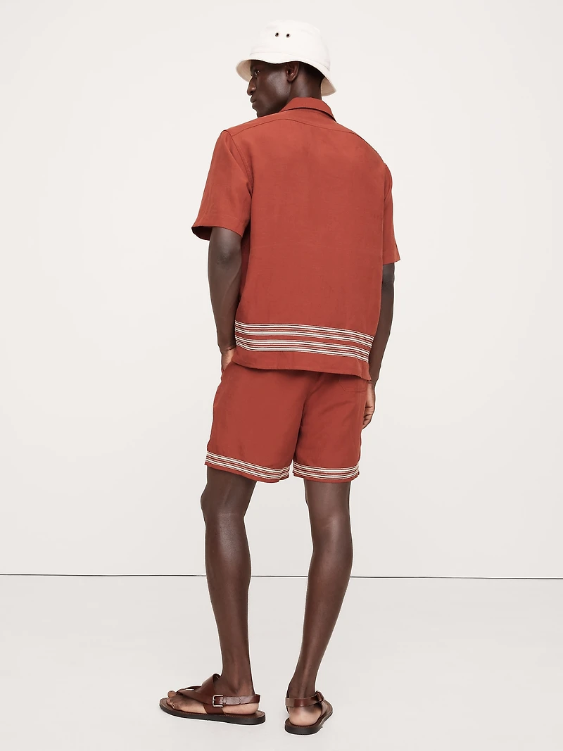 Embroidered Tencel™-Linen Pull-On Short