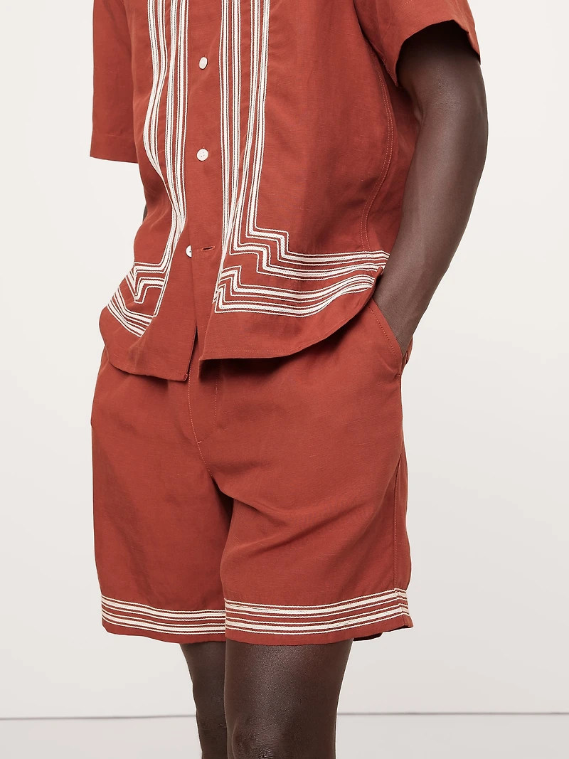Embroidered Tencel™-Linen Pull-On Short