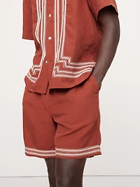 Embroidered Tencel™-Linen Pull-On Short