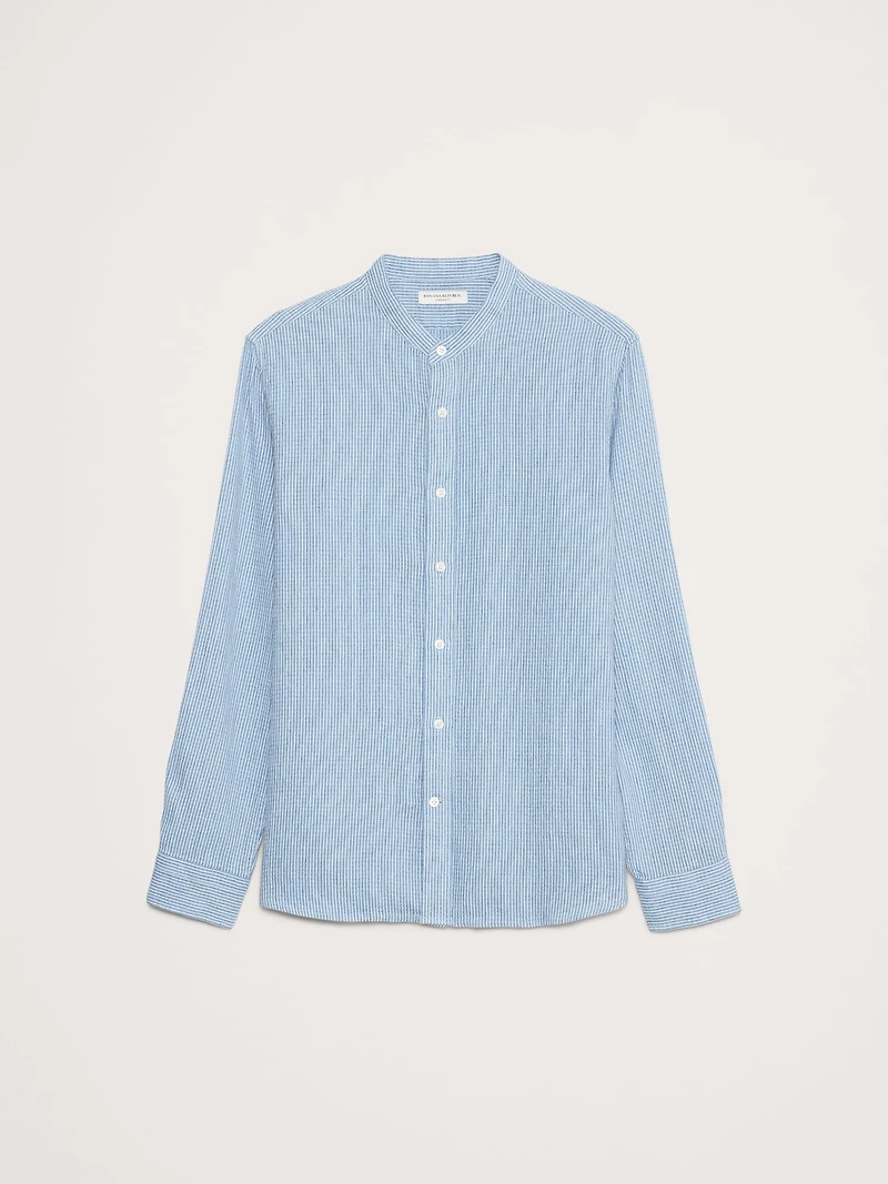 Standard-Fit Linen-Cotton Banded-Collar Shirt