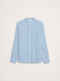 Standard-Fit Linen-Cotton Banded-Collar Shirt